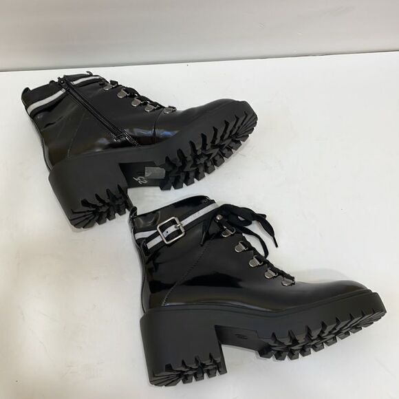 NEW WITHOUT TAGS JELLYPOP PLATFORM COMBAT BOOTS IN BLACK PATENT - Picture 4 of 7